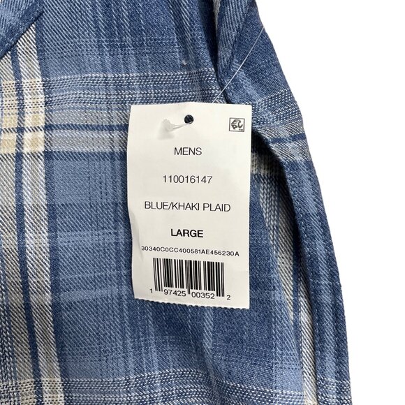DAILY THREAD BUTTON UP SHIRT PLAID MENS L BLUE KHAKI CASUAL LONG SLEEVE NWT - Picture 6 of 11